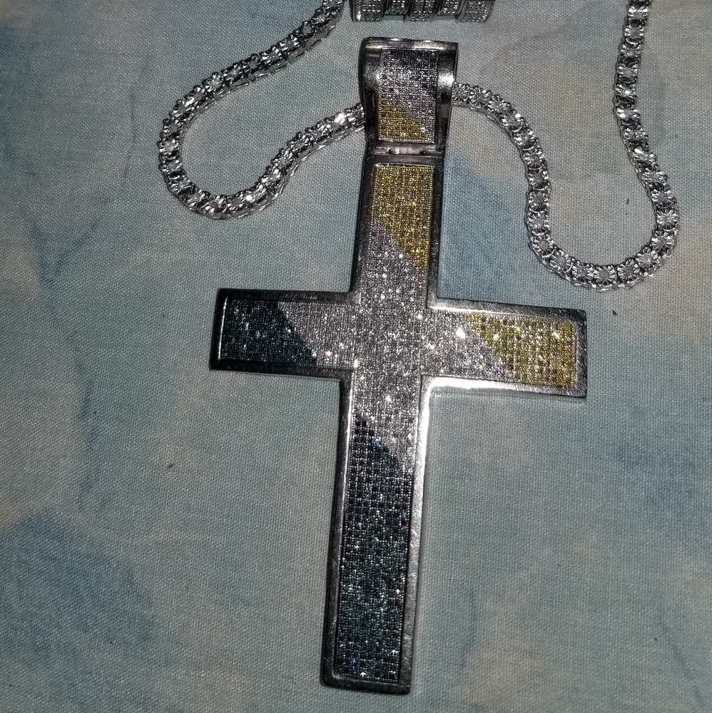 10K White Gold Diamond Cross 925 Diamond Necklace